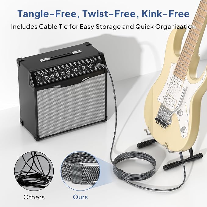 Elebase 1/4 Inch TRS Instrument Cable 30ft 2-Pack,Straight 6.35mm Male Jack Stereo Audio Interconnect Cord,6.35 mm Balanced Line for Electric Guitar,Bass,Keyboard,Mixer,Amplifier,Amp,Speaker,Equalizer
