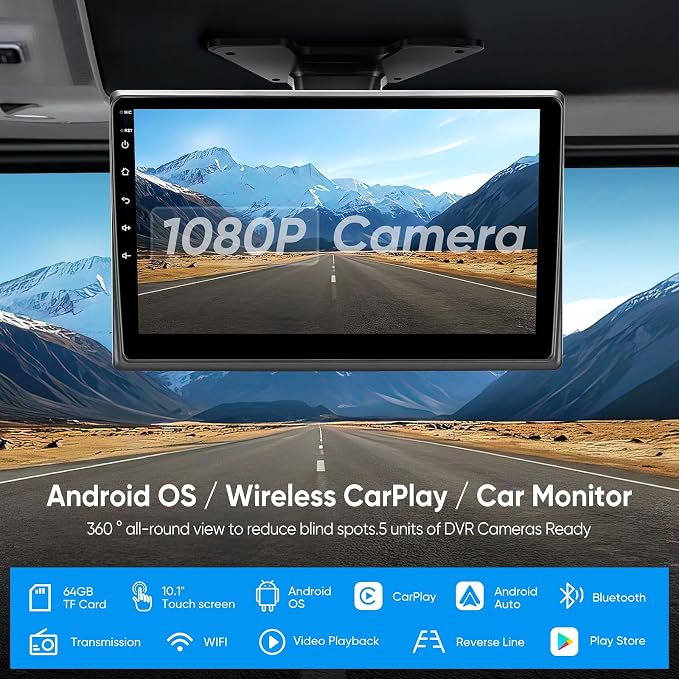5 Channels 1080P Wired Backup Camera System - Plug&Play Pre-Wired Rearview Cam w/ 10" Touchscreen Monitor Carplay Auto DVR Recording for Furrion System RV Truck Pickup Camper Trailer Van SUV Cars