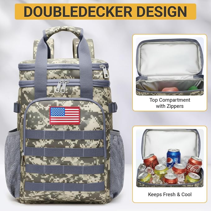 Fathers Day Gift-Tactical Backpack Cooler,Large Cooler Backpack Lunch Box for Men Adults Work with Handle,Insulated Soft Thermal Bag