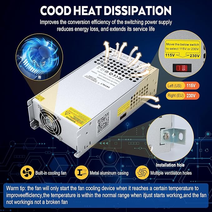 VAYALT 60V 20A 1200W DC Switching Power Supply, Universal Regulated Switching AC 110V/220V to DC 60V Transformer, 60V Power Supply for Industrial, CCTV, Computer Project, 3D Printer, LED Strip Light