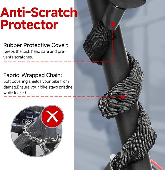 Heavy Duty Scooter Lock - 8mm Anti-Theft Chain Lock with 3 Keys, 94cm Weatherproof Security Lock for Electric Scooters, Bikes, Motorcycles