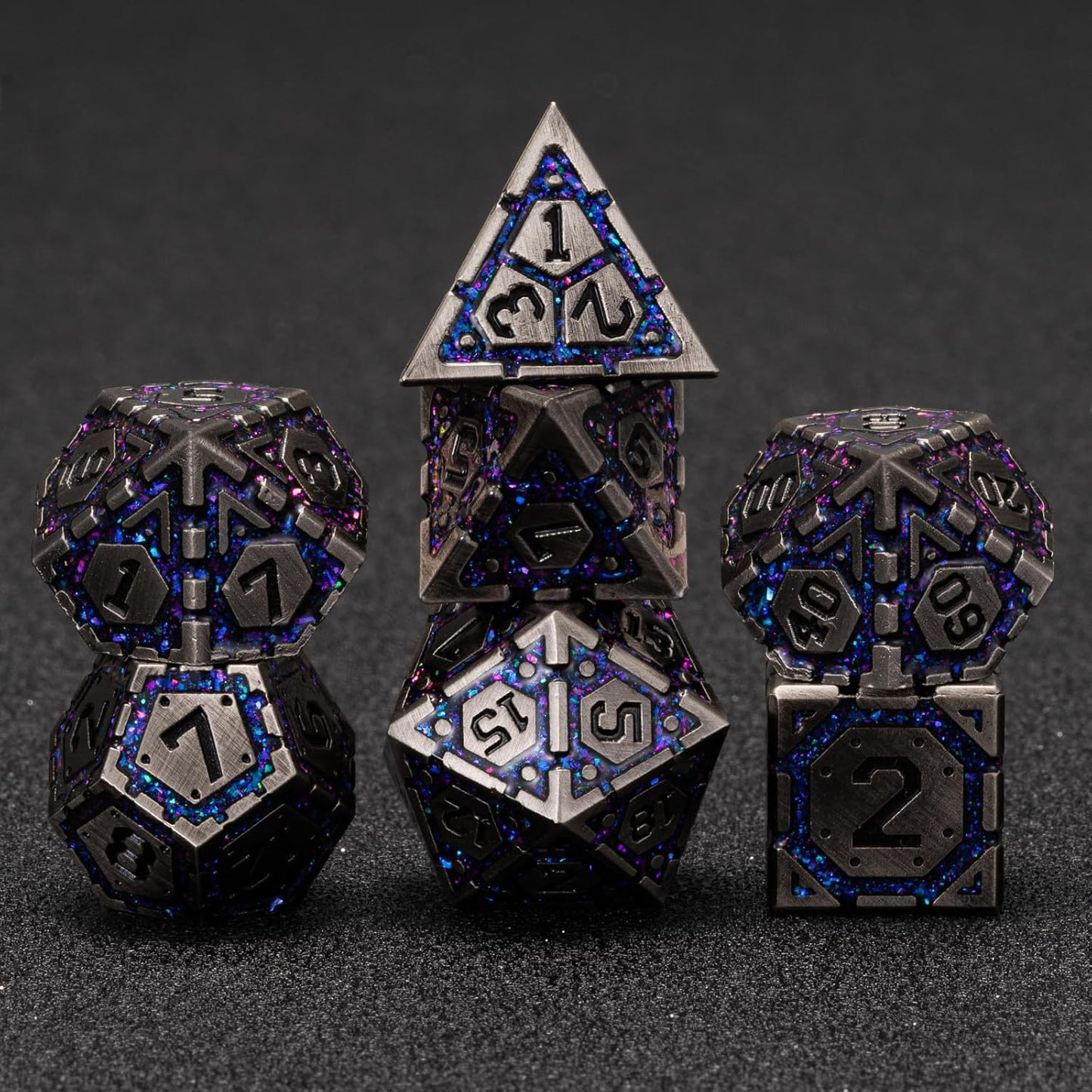 Metal D&D Dice Set, Polyhedral Metallic Dice with Cracks for Dungeons and Dragons RPG TTRPG DND 7-Die Set with Gift Case
