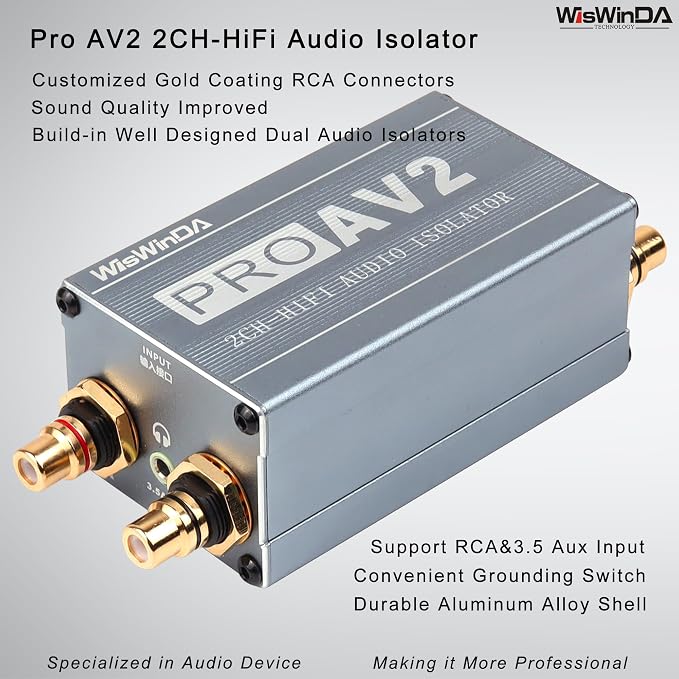 Pro 2Channels RCA Noise Filter Hum Eliminator Ground Loop Isolator (No Affect Bass) for HiFi Stereo Home Theater Car Audio Player (Silver-Gray (2CH HiFi Stereo RCA))