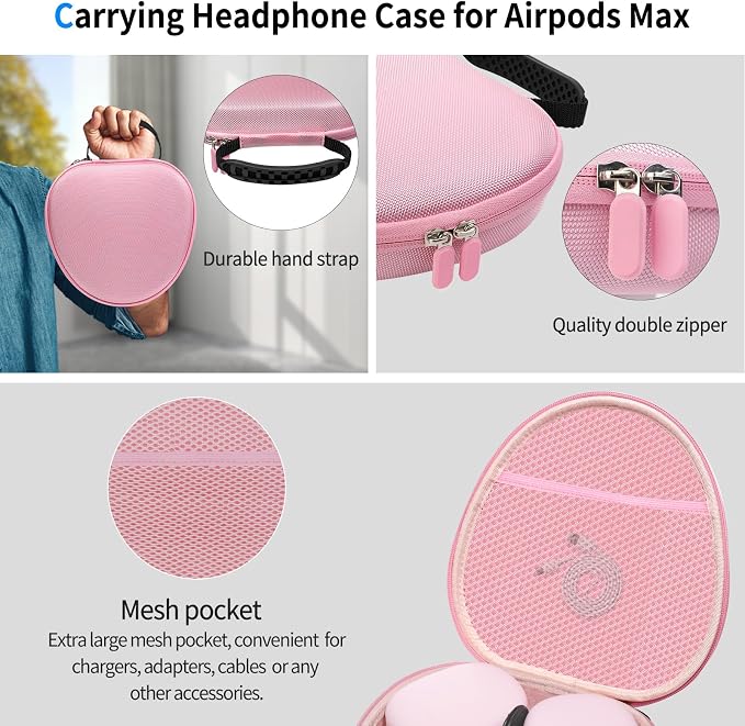 Hard Case for AirPods Max 2 Supports Sleep Mode, Travel Carrying Headphone Case with AirPods Max Silicone Earpad Case/Ear Cups/Headband Cover, AirPod Max 2/1 Protective Portable Storage Bag (Pink)