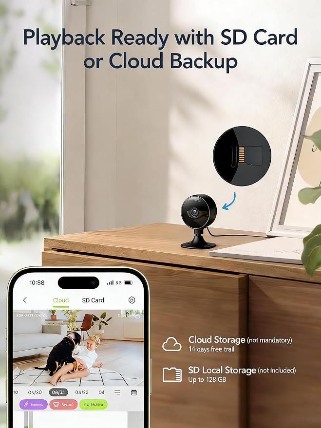 GNCC 2.4GHz Indoor Security Camera, 1080P Home Camera for Pet Monitoring, Motion Detection, Two-Way Audio, IR Night Vision, Easy Install, Cloud Storage Subscription Required, No 5GHz Support (GC3B-1P)