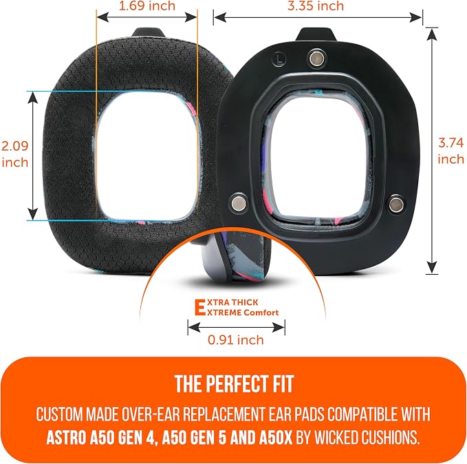 WC Freeze A50 - Cooling Gel Replacement Earpads for Astro A50 Gen 4, Gen 5 and A50X Only, Made by Wicked Cushions, Improved Durability, Thickness and Sound Isolation | 90's Black
