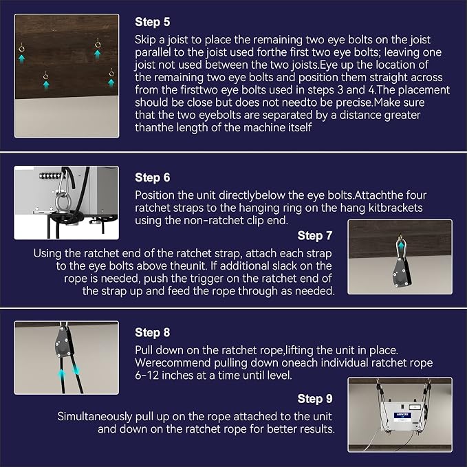 BaseAire Dehumidifier Hanging Kit for Crawl Space & Basement Dehumidifiers Airwerx 35P/55/ 65X/ 90/ 90X/ 100X/ 120X, Easy Way to Raise and Lower Dehumidifier, Helps Reduce Noise and Vibration of the
