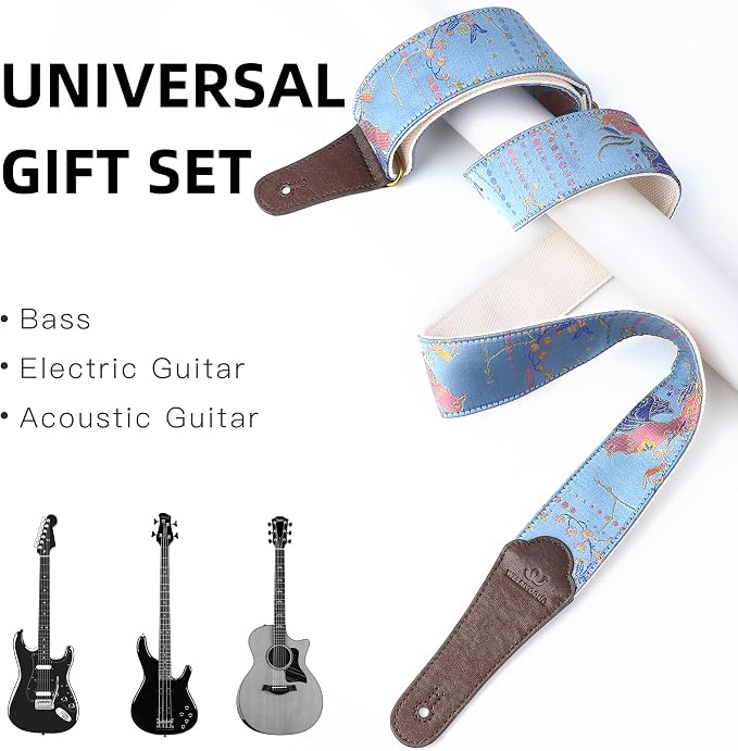 Guitar Strap, Embroidery Jacquard Adjustable Guitar Straps for Acoustic/Bass/Electric Guitar, Includes Guitar Pick, Strap Button and Strap Lock, Constellation Gift (Libra)