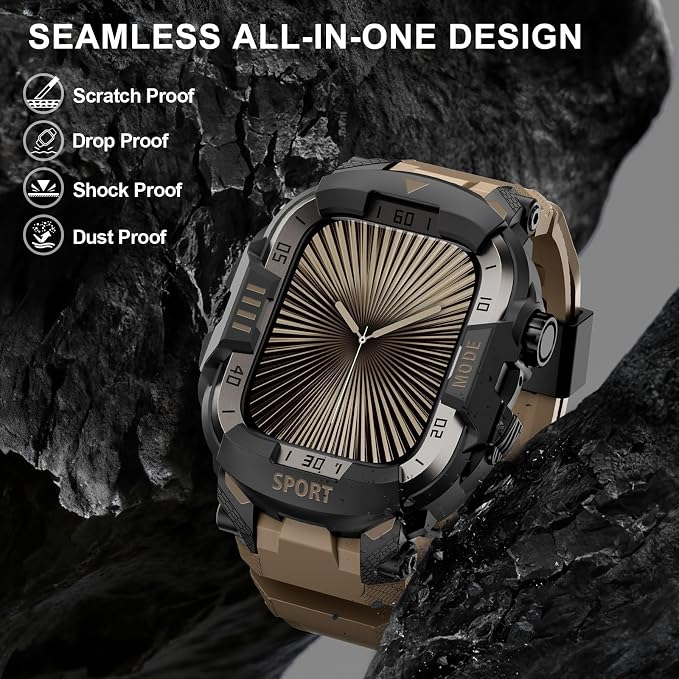 DABAOZA Rugged Case with Band Compatible with Apple Watch 46mm, for iWatch Series 11/10,Military Grade Shockproof Bumper and Men's Tactical Heavy Duty Strap(Desert Tan,46MM)