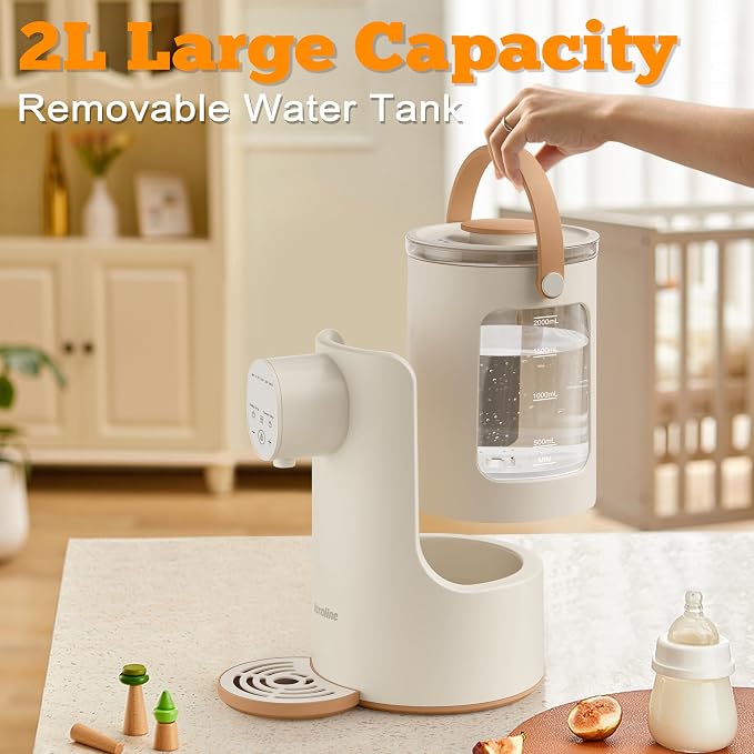 Instant Water Warmer, 2L Baby Formula Dispenser, 5 Temperature Control & 7x24H Keep Warm, Baby Bottle Warmer with Night Light, Hot Water Dispenser for All Bottles, Detachable Glass Tank
