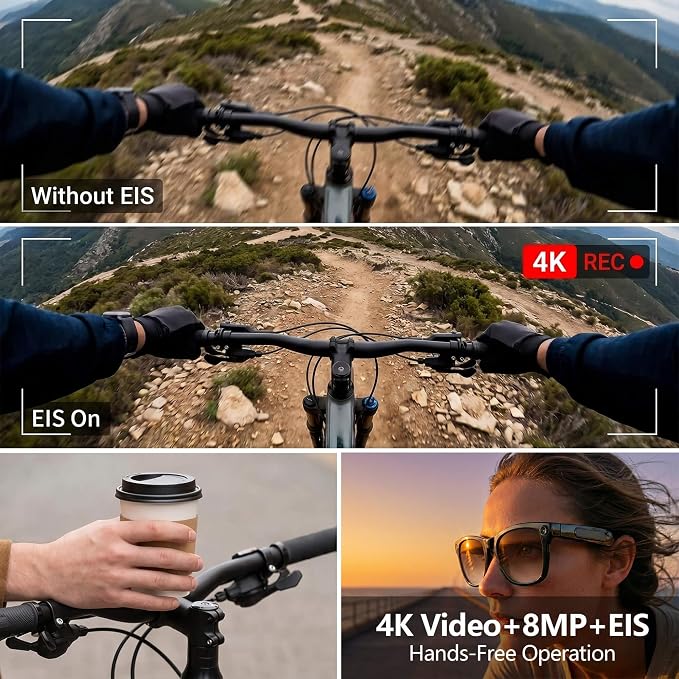 EarlySincere Smart Glasses with 4K Camera & EIS, Audio Video Recording Glasses with Live Translation Voice Assistant, Gradient Tea Sunglasses Lenses, UV400 Protection TR90 Frame
