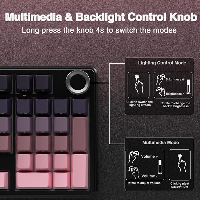 AULA F99 Pro Wireless Mechanical Keyboard with Knob,Tri-Mode BT5.0/USB-C/2.4GHz Hot Swappable Keyboard,Gasket Structure,Creamy Sound,RGB Backlit Computer Gaming Keyboards
