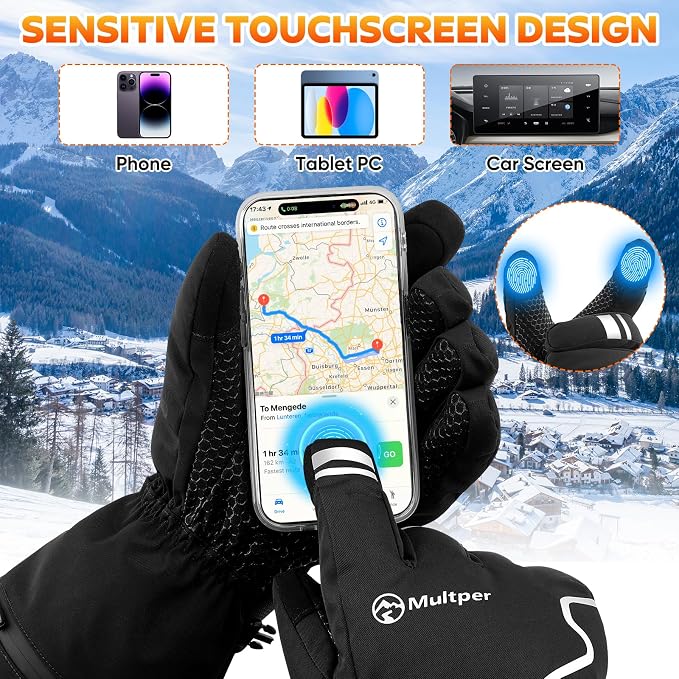 Heated Gloves for Men Women, 7.4V Rechargeable Hand Warmer Gloves with Touchscreen, Waterproof Non-Slip Electric Heated Glove for Winter Outdoor Work Motorcycling Skiing Hiking Fishing Arthritis Hands
