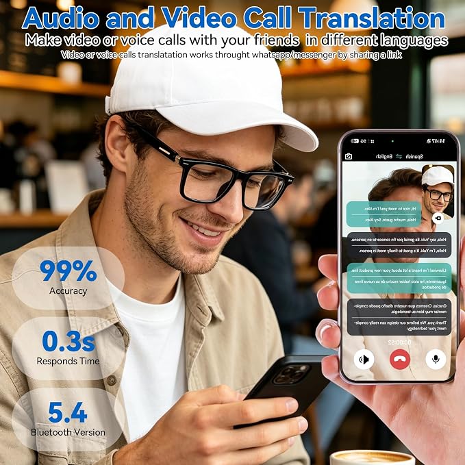 AI Smart Glasses for Men & Women – Bluetooth Glasses w/ 164 Languages Translation, Photochromic Lenses, Music & Hands-Free Calls, UV & Blue Light Protection for Sports Travel Driving Business