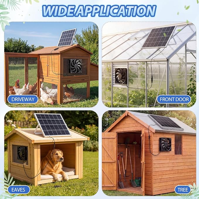 Solar Exhaust Fan Set - 5" Ventilation Vent Fan with 25 W Solar Panel & Waterproof Cord for Chicken Coop, Shed, Pet House, Greenhouse