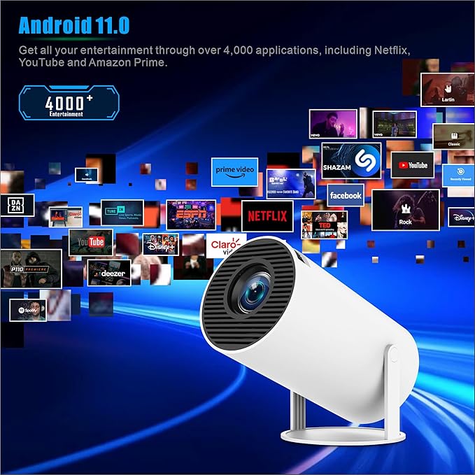 Mini Projector Portable Projector, Smart Projector Auto Horizontal Correction, Native 1080P Brightness 200 ANSI, Outdoor Movie Projector Compatible with Phone, Wi-Fi 6 BT5.2 Android 11