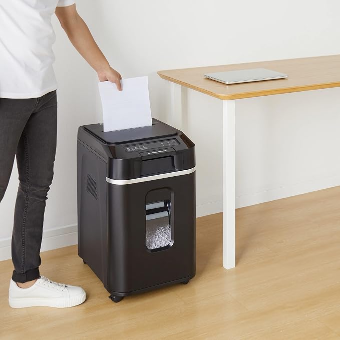 Amazon Basics 200-Sheet Auto Feed Cross-Cut Paper Shredder, High Security P-4, Anti-Jam, 8.5 Gallon Pullout Bin, Black