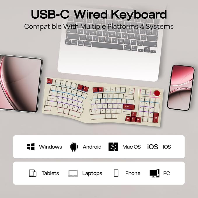 MechLands Feker Alice98 Ergonomic 98 Keys Custom Mechanical Keyboard, VIA Programmable, USB-C Wired Gaming Keyboard, Hot Swappable, 5 Layer Paddings, Control Knob, NKRO, RGB for Win/Mac (Beige)