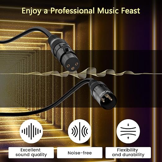XLR Microphone Cable 10FT 4 Pack, Gold-Plated 3 Pin XLR Male to Female Balanced Mic Audio Cord, AL & OFC Dual Shielded Patch Cable for Speaker, Podcast, Mixer, Amplifier, Recording