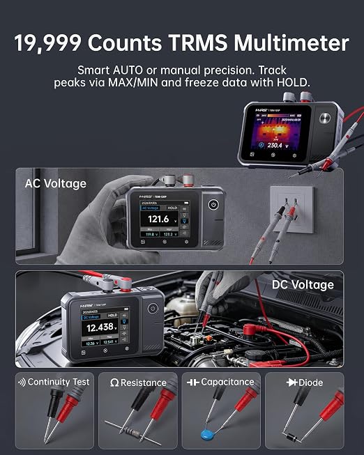 FNIRSI TDM-120P 2-in-1 Thermal Imaging Multimeter, 19999 Counts Digital Multimeter TRMS & 120x90 IR Resolution Thermal Camera, Infrared Imager with 2.8" Touchscreen for HVAC, Electrical & Auto Repair