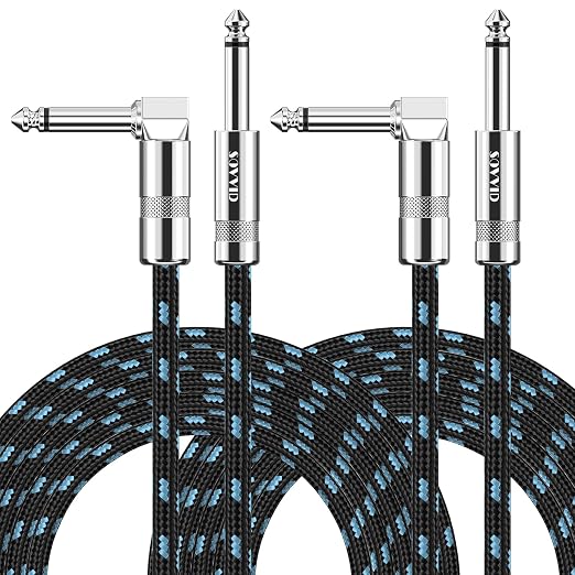 15FT 2 Pack Instrument Cable - Electric & Bass Guitar Cable, Keyboard, AMP Cord - 1/4 Inch Right Angle Black & Blue