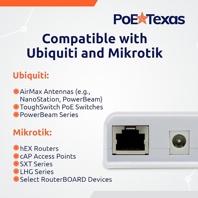 PoE Texas 48v to 24v PoE Converter - Inline PoE Splitter with 24 Volt 25 Watt PoE or DC - Converts IEEE 802.3at PoE+ to 24V Passive PoE or 24V DC Output with Gigabit Data for Ubiquiti and Mikrotik
