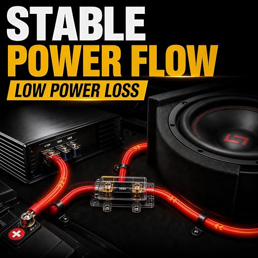 4 Gauge Amp Wiring Kit Ture 4 AWG Amplifier Installation Wiring Kit - Car Subwoofer Wiring Kit Helps You Make Connections and Brings Power to Your Radio, Subwoofer and Speakers