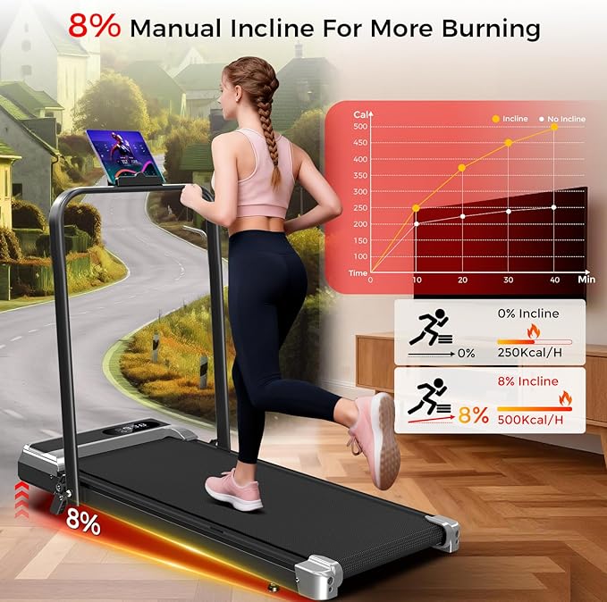 Walking Pad Treadmill with 8% Incline, 0.6-3.8MPH Foldable Treadmills with Remote for Small Home, 3.0HP Compact Walking Pad with Handle Bar, Easy Assembly, 350 LBS
