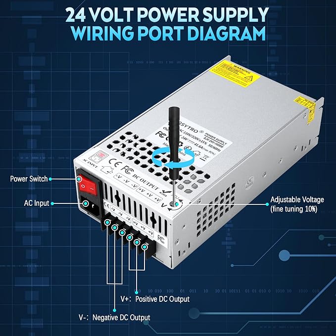 Upgrade 24V 41.6A 1000W DC Switching Power Supply, Universal Transformers PSU AC110V/220V (SMPS), Upgraded Output Port with Power Cord, 24 Volt Power Supply for 3D Printer, CCTV, DC Motor