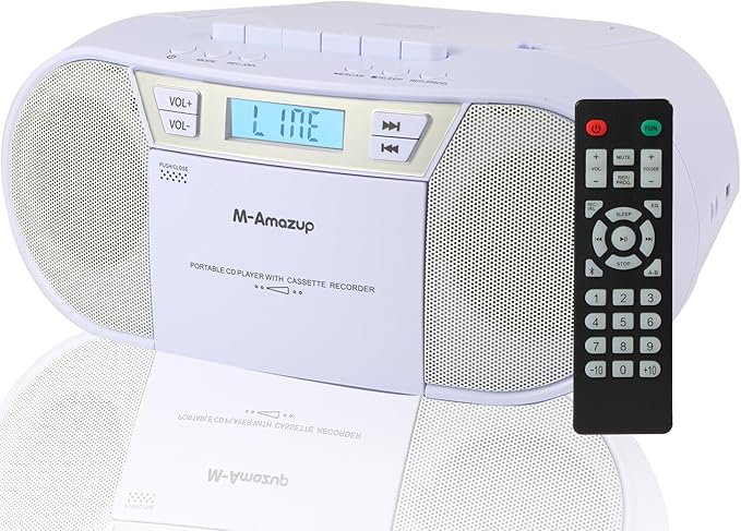 Boombox CD Player Portable, Cassette Player Combo with CD MP3 Bluetooth AUX TF USB FM Radio AC/DC Powered, Boom Box with Remote Control, Headphone Jack, Stereo Sound for Home,Kids,Gift