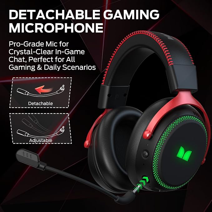 Monster Mission 350 Wireless Gaming Headset for PC, Ps4, Ps5, Xbox Headset with Virtual 7.1 Surround Sound Gaming Headphones, RGB Lights Over Ear Headphones for Switch, Xbox Series X/S, Laptop, Mobile