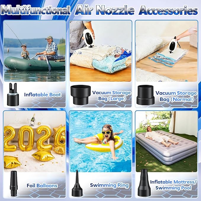 Togvu Electric Balloon Pump, 3-in-1 Portable Air Pump for Inflatables and Balloons, Dual Nozzle Balloon Blower Machine for Latex 260q Foil Balloons 110V Inflator Deflator for Pool Floats Air Mattress
