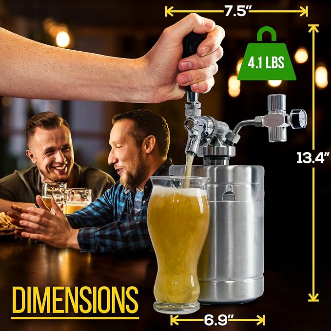 NutriChef Pressurized Beer Mini Keg System, 64oz Stainless Steel Growler Tap, Portable Mini Keg Dispenser Kegerator Kit, Co2 Pressure Regulator Keeps Carbonation for Craft Beer, Draft and Homebrew