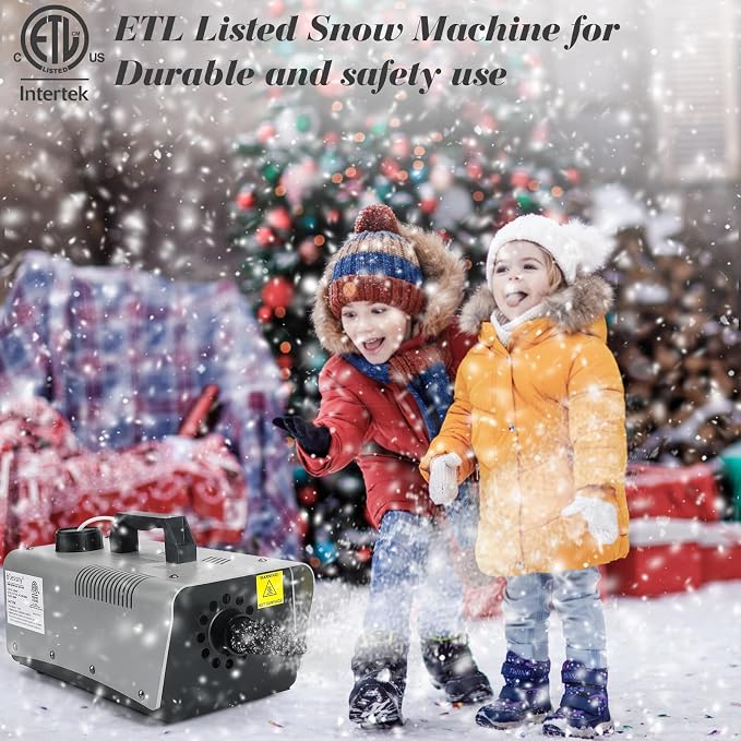 blessny High-velocity Snow Machine, Wired Remote Portable Premium Artificial Snowflake Machines for Indoor Outdoor Christmas Party, 650W Low Consumption with Max 2000CFM Output, ETL Listed
