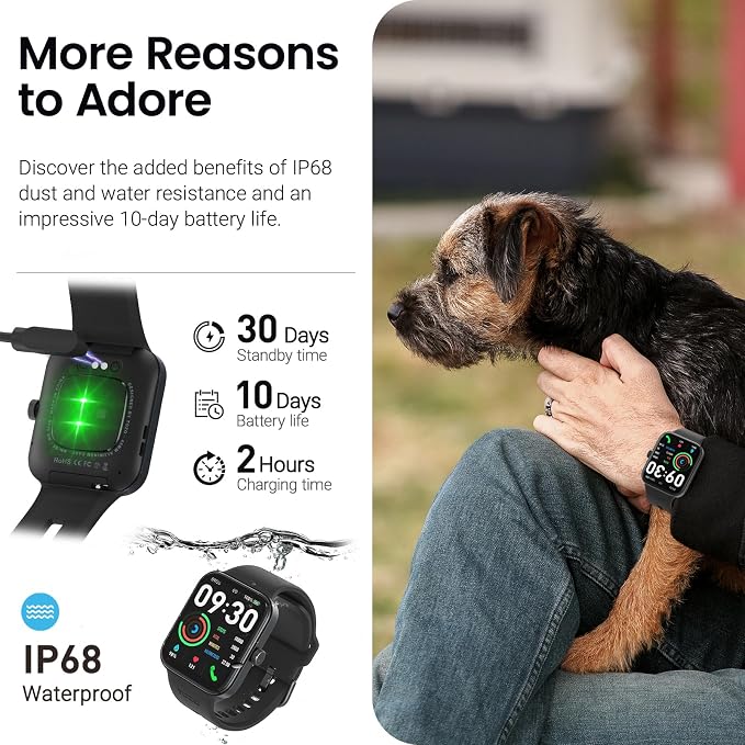 TOZO AMOLED S4 AcuFit One Smart Watch 1.78" Ultra-Clear Screen for Men Women, Call/Answer Fitness Tracker, Sleep Monitor IP68 Waterproof for iOS 11.0+ Android 9.0+ Black