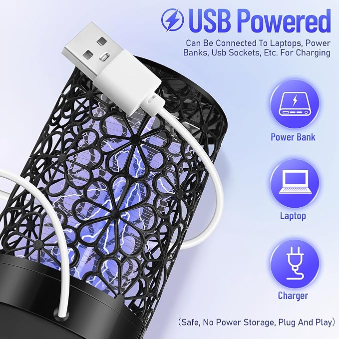 Qualirey 4 Pcs Electric Bug Zapper USB Mosquito Killer Repellent Fly Insect Lamp Purple Light Bug Trap for for Indoor Outdoor Bedroom Living Room Courtyard Backyard Patio(Black)