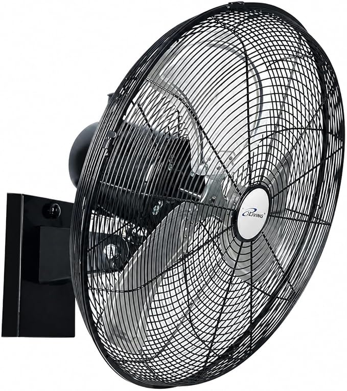 iLiving 18" Outdoor Oscillating High Velocity Wall Fan with 4150 CFM Heavy Duty Weatherproof Motor, Variable Speed Adjustment for Workshop, Garage, Patios, Commercial and industrial, 18 inch,Black