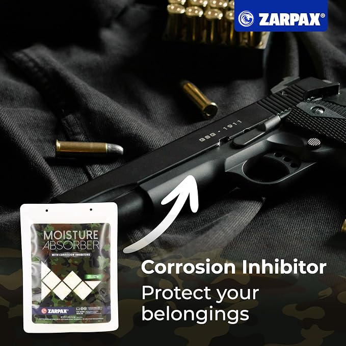 Zarpax Moisture Absorbers for Gun Safe 7.5 oz/212g - Dehumidifier Prevents Corrosion - Protects Gear - Desiccant Removes Excess Moisture - Set of 10