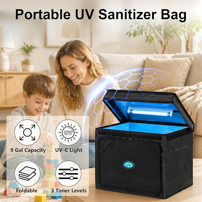 Large UV Sanitizer Box, 36L Portable Sanitizing and Cleaning Machine with 3-Level Timer, O-zone Foldable UV Cleaner Box for Household Use Like Phone, Towel, Key, Etc. with O-zone