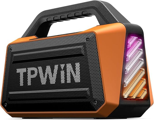 Bluetooth Speaker - 80W Loud, Rugged Outdoor Speakers, IPX6 Waterproof, 20H Playtime, Deep Bass, Lightshow, TWS, BT 5.3 Wireless, Portable for Travel Hiking Camping Beach Pool - Orange
