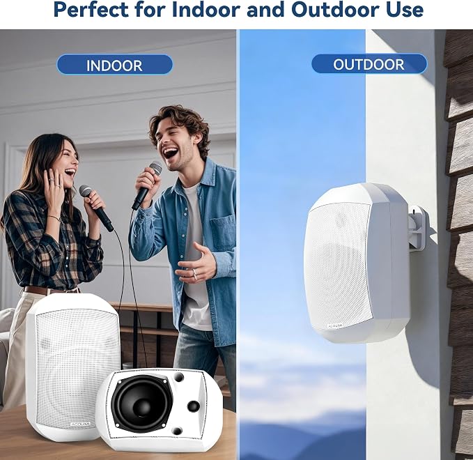 5.25 Inch Wall Mount Bluetooth 6.0 Outdoor Speaker,IP66 Waterproof Indoor/Outdoor Sound System,2-Way Woofer & Tweeter,600W Peak Wired Speakers for Pool,Patio,Garage,Home Theater(Pair,White)