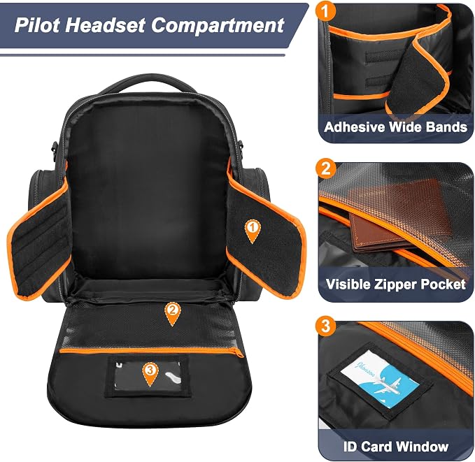 Damero Pilot Headset Bag, Aviation Headset Pilot Bag, Flight Bag for Aviation Headset, Kneeboard, iPad and More, Black, Patent Design