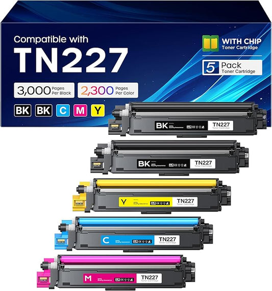 TN227 TN-227 Toner Cartridge Compatible Replacement for Brother TN 227 TN-227 TN-227BK/C/M/Y High Yield for HL-L3270CDW HL-L3230CDW HL-L3210CW MFC-L3710CDW HL-L3290CDW Printer (5 Pack, 2BK/C/M/Y)