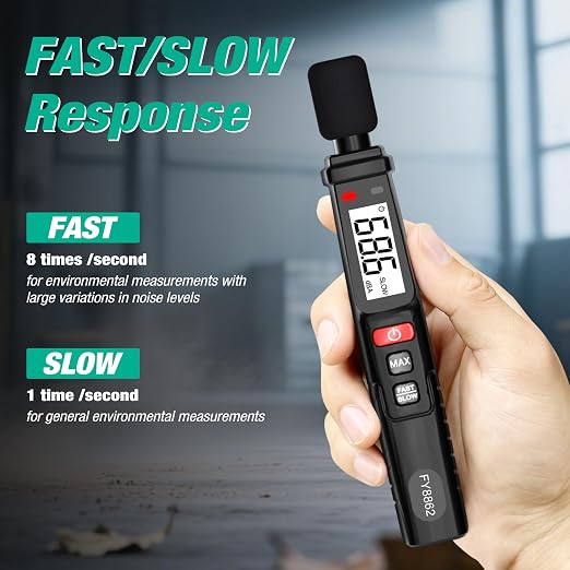 Decibel Meter,Mastfuyi Digital Sound Level Meter Portable Sound Meter 30–130 dB MAX Data Hold with LCD Display Backlight A Weighted for Home,Office,Factory,Noisy Neighbors,Black