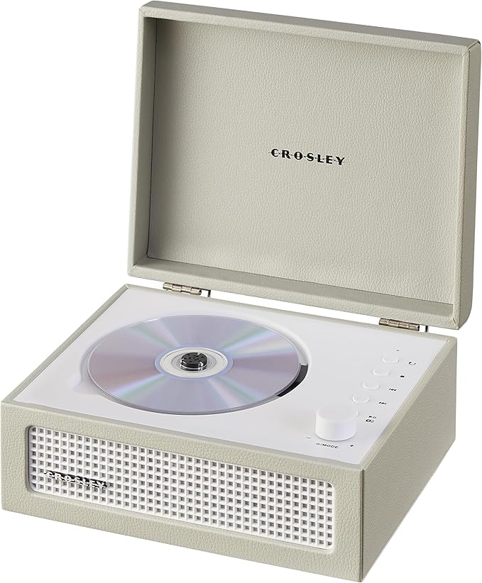 Crosley CR3517A-DU Voyager Retro Portable CD Player with Stereo Bluetooth Speakers and FM Radio, Dune