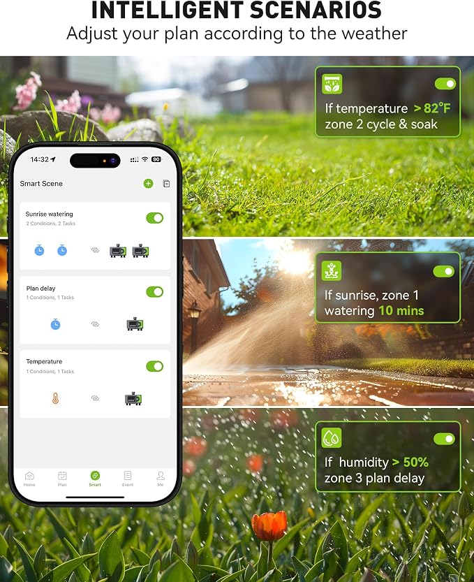 RAINPOINT 4 Zone WiFi Sprinkler Timer Without hub, 2027 New Version for Garden Hose, Outdoor Hose Water Timer with Brass Ports, APP & Voice Custom Irrigation Programs