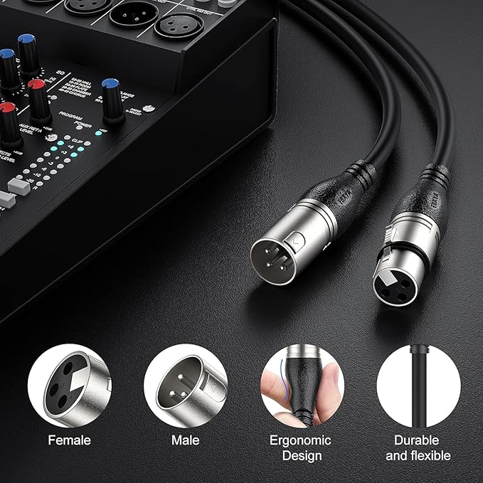 EBXYA XLR Cable 25ft 10 Packs - Premium Balanced Microphone Cable with 3-Pin XLR Male to Female Mic Speaker Cable, Black