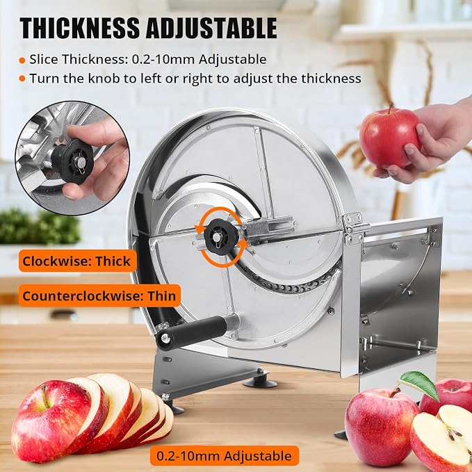 Commercial Vegetable Fruit Slicer, 0.2-10mm Adjustable Thickness, Stainless Steel Manual Vegetable Cutter Machine for Slicing Fruit Potato Lemon Onion Cabbage Tomato