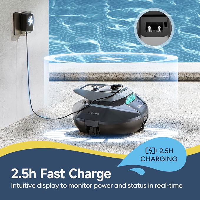 Ultenic Cordless Robotic Pool Cleaner with Remote＆APP Control, Pool Vacuum for Above & In-Ground Pool up to 850 Sq.ft., 90 Mins Long Runtime, Fast Charging, Self-Parking＆2.5L Large Filter, Green