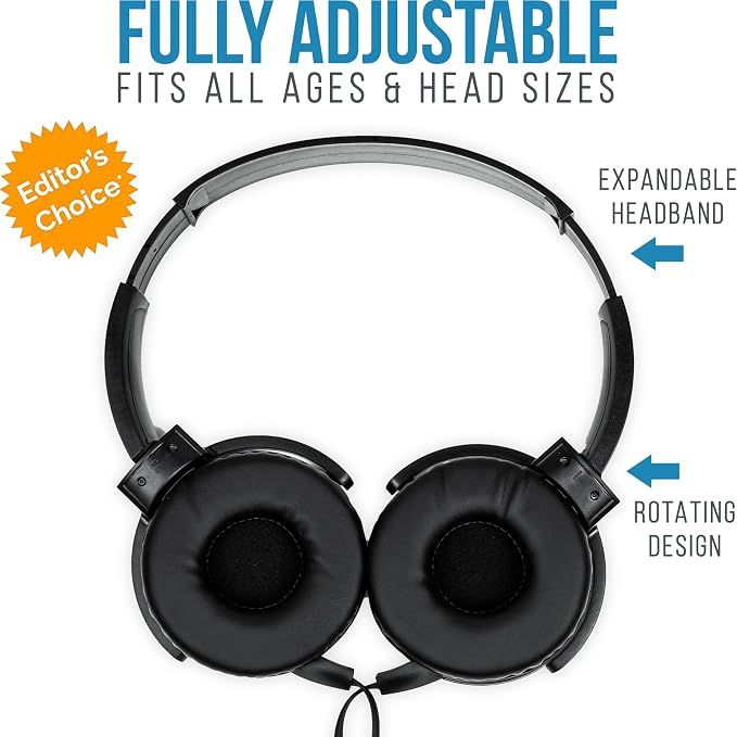 Barks Classroom Headphones with Microphone (Black, 12 Pack) - Wired 3.5mm On-Ear Bulk Headphones for Classroom: Best for Students K-12 Schools (Durable, Inline Microphone, Great Recording Quality)